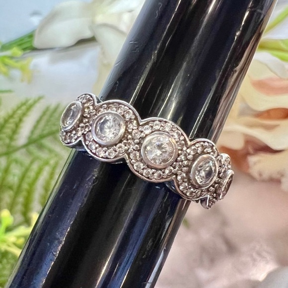 Vintage Designer Ritani Elegant Diamond Halo Band Ring 925 Sterling Silver - Picture 11 of 14